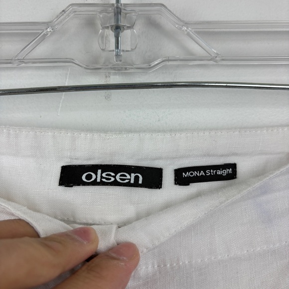Olsen White Mona Linen Straight Pants - Picture 4 of 5